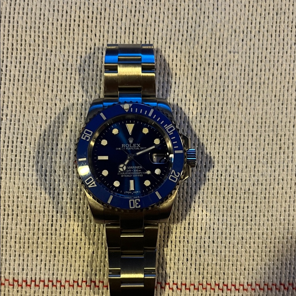 Seiko mod Submariner with Blue Dial and Silver Bracelet Smurf